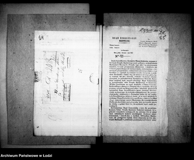 Obraz 20 z jednostki "[Korespondencja z Wydziałem Sarbowym Rządu Gubernialnego Mazowieckiego]"