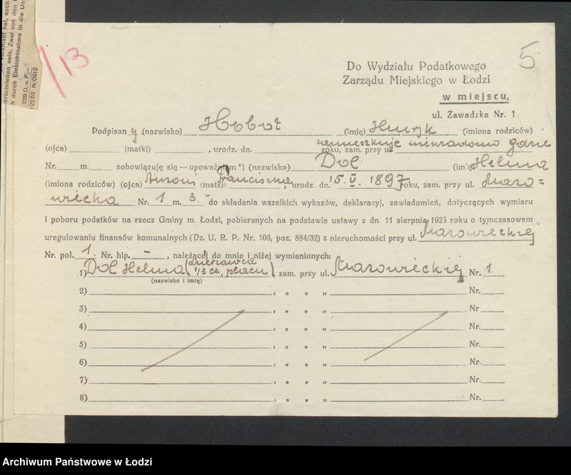 image.from.unit.number "Księga inwentarzowa nieruchomości m. Łodzi ul. Mazowiecka"