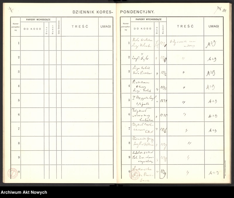 image.from.unit.number "Dziennik korespondencji przychodzącej i wychodzącej, t. I"