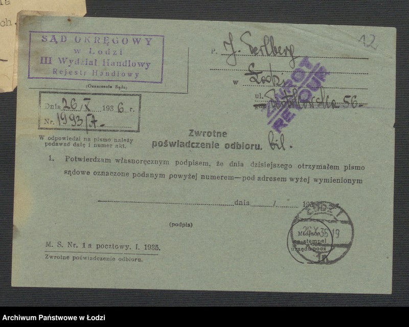 Obraz 14 z jednostki "Józef Perlberg - sprzedaż towarów manufakturowych i chustek"