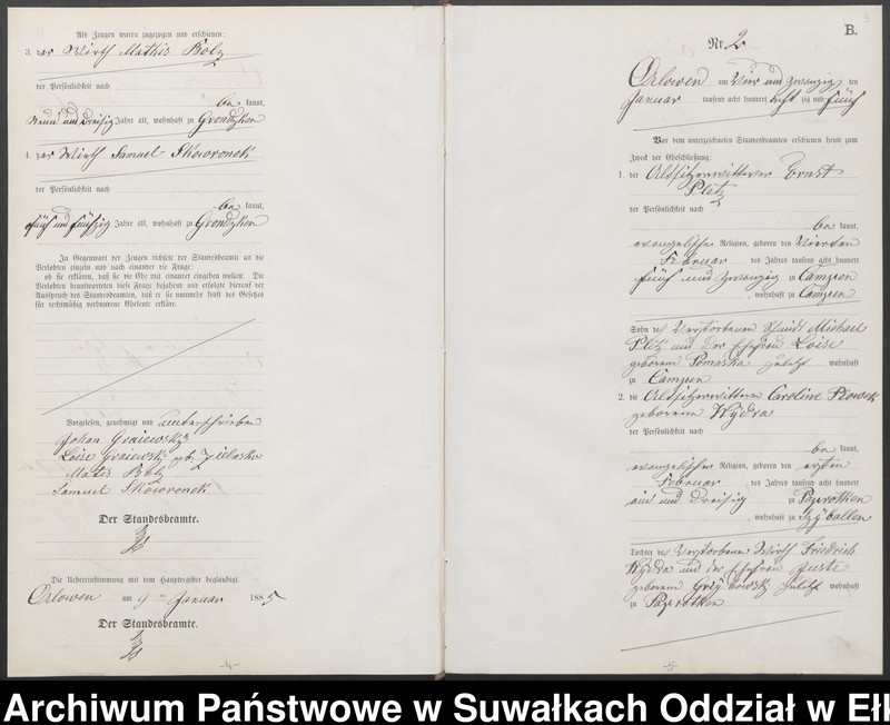 image.from.unit.number "Heiraths-Neben-Register des Preussischen Standes-Amtes Orlowen Kreis Loetzen für das Jahr 1885"