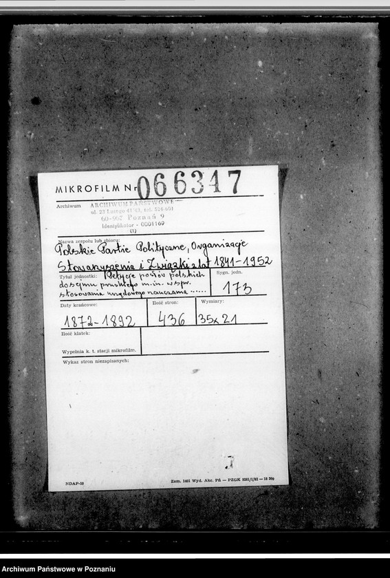 image.from.unit.number "Petycje posłów polskich do sejmu pruskiego między innymi w sprawie stosowania urzędowego nauczania w języku polskim na terenie Wielkiego Księstwa Poznańskiego. Program dla kółek rolniczo- włościańskich. Sprawozdania zarządu towarzystwa. Okólniki. Programy"