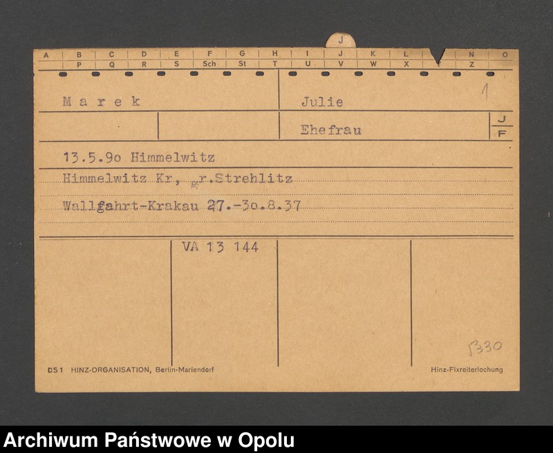 Obraz 3 z jednostki "[Marek Julie, ur. 13.5.1890 Himmelwitz]"