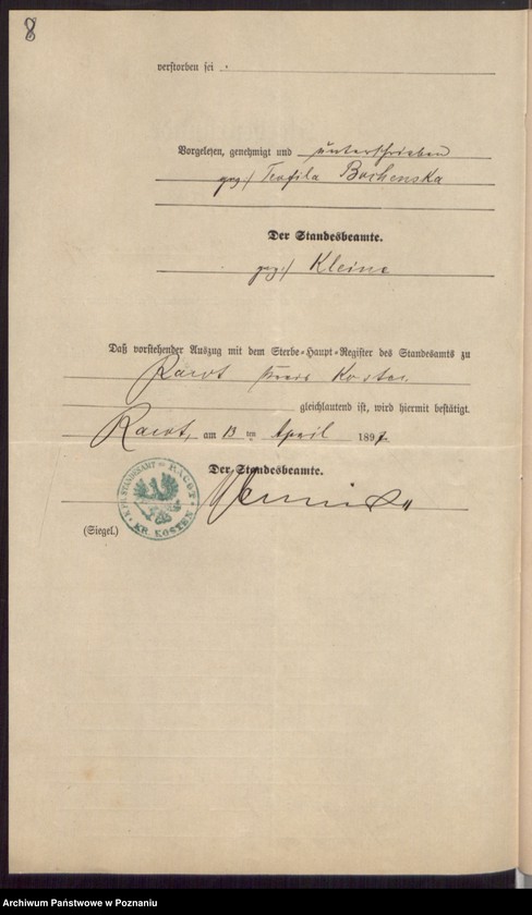 Obraz 10 z jednostki "Die von den Verlobten beigebrachten Urkunden zur Eheschliessung pro 1897"