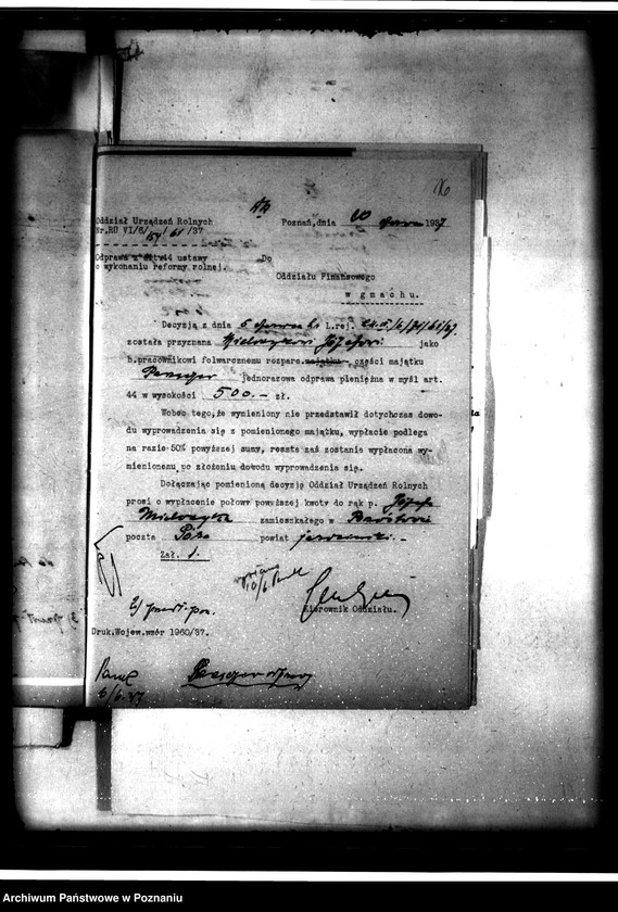 Obraz 19 z jednostki "Majątek Parzęczew powiatu jarocińskiego odprawy z art. 44 ustawa o wykonaniu reformy rolnej"