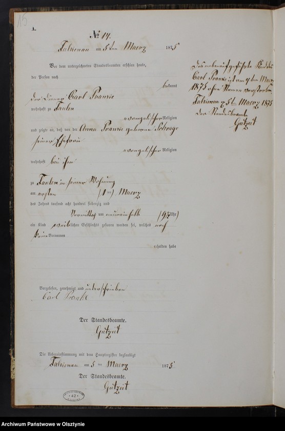 Obraz 17 z jednostki "Geburts-Neben-Register Nr 1 - 50"