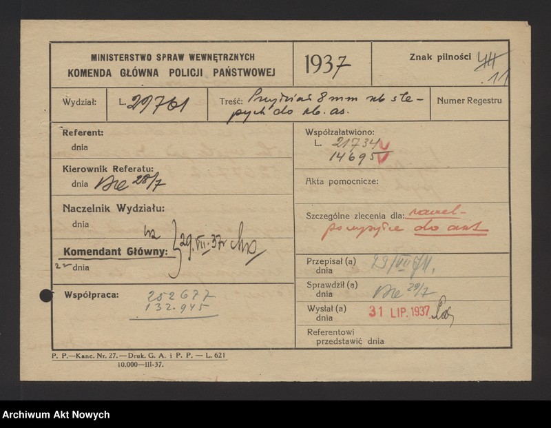 image.from.unit.number "Ewidencja broni i amunicji w jednostkach Policji Państwowej. Wykazy, korespondencja"