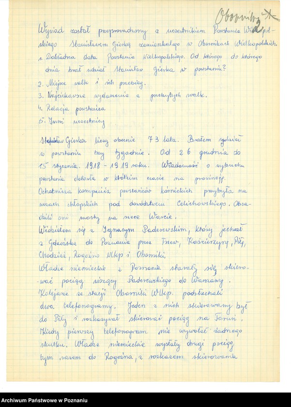 Obraz 11 z jednostki "Relacje i wspomnienia dotyczące powstania wielkopolskiego w Obornikach, powiat Oborniki, województwo poznańskie i okolicy."