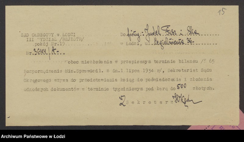 Obraz 17 z jednostki "Judel Fisz, Fajtel Berman- Judel Fisz i S-ka- wyrób i sprzedaż manufaktury"