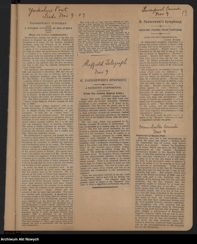 image.from.unit.number "Angleterre 1909. Wycinki prasowe dotyczące koncertów w Anglii i Szkocji"