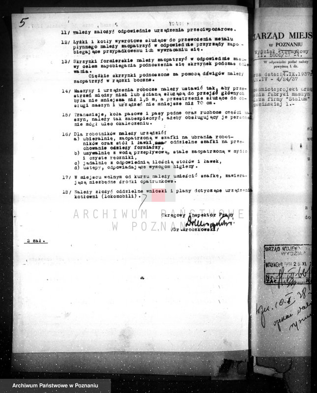 Obraz 9 z jednostki "Zatwierdzenie projektu budowy i urządzenia zakładu przemysłowego nr rej 1503 /odlewy żeliwne lano-kute i budowa maszyn przemysłowych/ Poznań ul. Wrzesińska/ Oraz Fabryka maszyn firmy „Stalum""