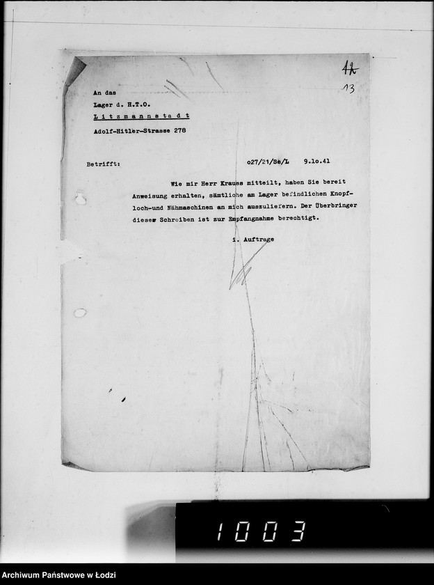 Obraz 15 z jednostki "H.T.O. [Korespondencja z Haupttreuhandstelle Ost w sprawach finansowych oraz majątku żydowskiego]"