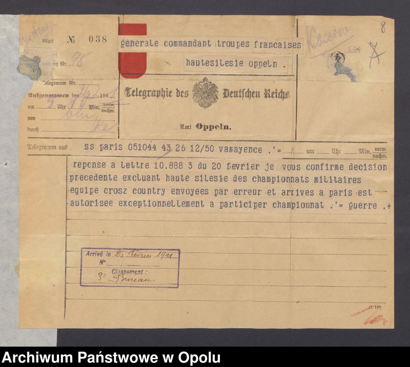Obraz 10 z jednostki "Entress /Korespondencja wpływająca pochodząca od władz wyższych i jednostek podległych - pisma, instrukcje/ 15.02.-13.04.1921"