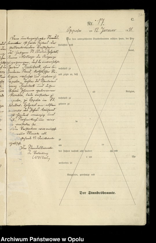Obraz 20 z jednostki "Urząd Stanu Cywilnego w Opolu 1898 Rejestr zgonów Księga Miejscowa Nr 1 do 314"