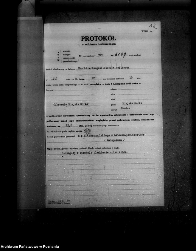 Obraz 17 z jednostki "Cukrownia w Miejskiej Górce powiat rawicki nr woj. kotła 6189"