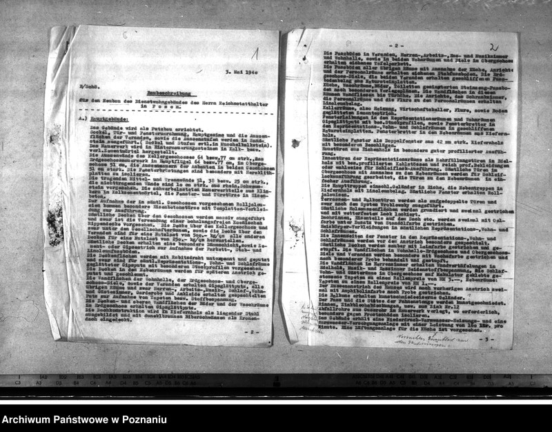 Obraz 2 z jednostki "Dienstwohngebäude - Reichsstatthalter Posen. Kostenvoranschlag, Baubeschreibung"