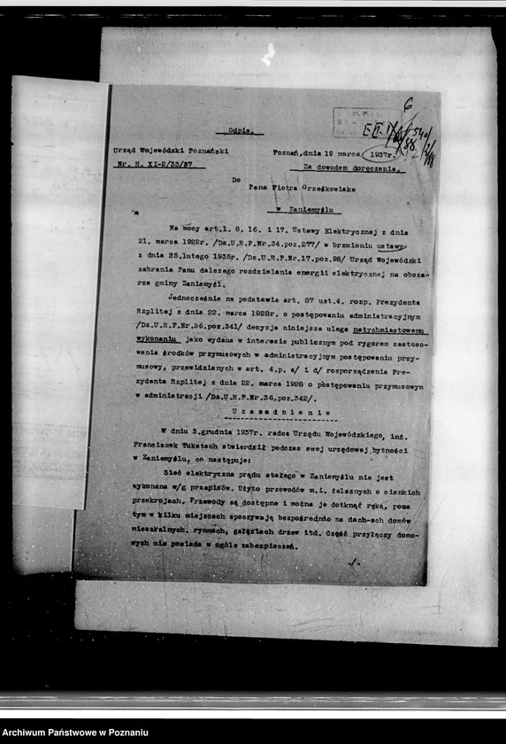 Obraz 10 z jednostki "Wniosek Piotra Grześkowiaka na Zakład Elektryczny w Zaniemyślu powiat średzki"