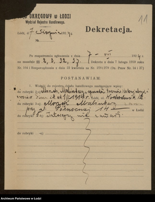 Obraz 13 z jednostki "Moszek Malinberg- sprzedaż art. kolonialnych, spożywczych i owoców"