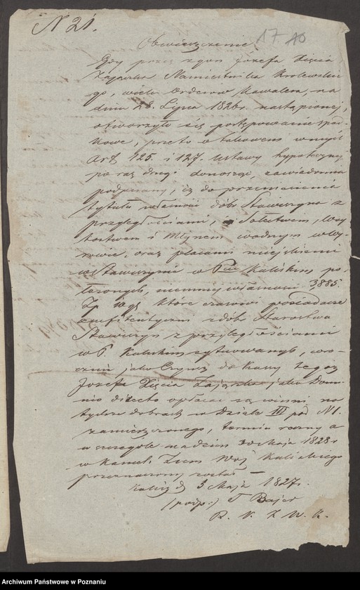 image.from.unit.number "Akta dotyczące testamentu gen. Józefa Zajączka [Kopie i odpisy akt hipotecznych i spadkowych Sekretariatu Stanu Księstwa Warszawskiego i Królestwa Polskiego, Komisji Przychodów i Skarbu oraz Trybunału Cywilnego w Warszawie, z lat 1811-1839, kopia testamentu gen. Zajączka, odpis akt hipotecznych starostwa stawiszyńskiego, korespondencja w sprawie ogłoszenia o sprzedaży dóbr Stawiszyn]"