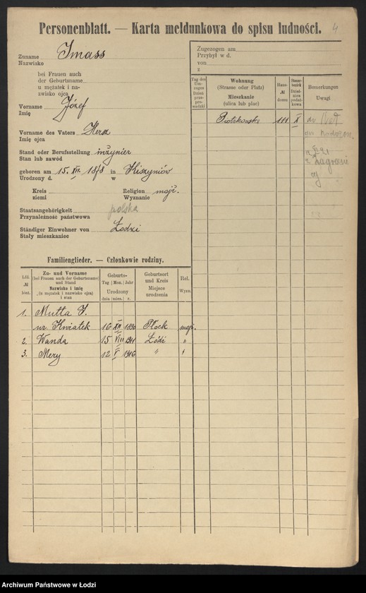 Obraz 6 z jednostki "[Spis ludności Łodzi] Imacki - Iwanowa"