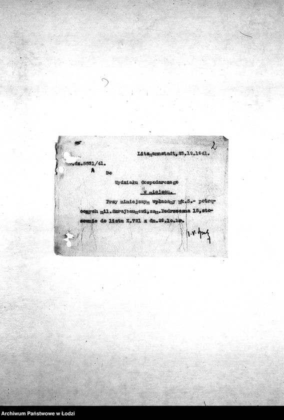 Obraz 5 z jednostki "[Korespondencja z Wydziałem Finansowo-Gospodarczym, Wydziałem Aprowizacji, Wydziałem Kart – różne sprawy]"