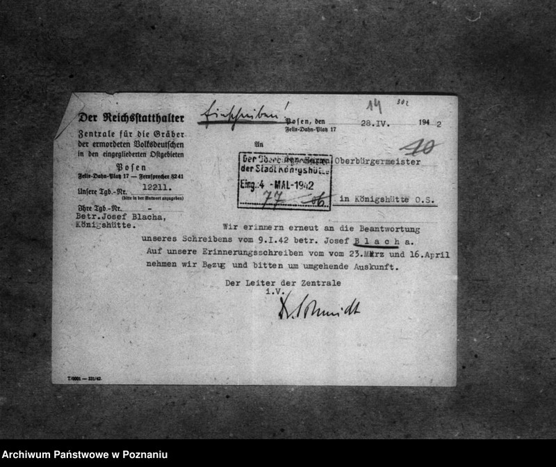 Obraz 18 z jednostki "Korespondencja w sprawie miejscowych Niemców, którzy zginęli w 1939 roku oraz donos Niemca B. Reymanna z powiatu wałeckiego na jego sąsiada, Niemca Breitinga o sprzyjanie Polakom"