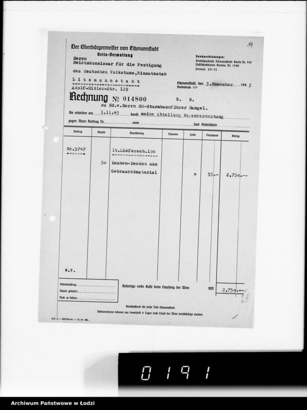 Obraz 15 z jednostki "Warenverwertung am Lager 91. [Aufträge] 5901-5950"