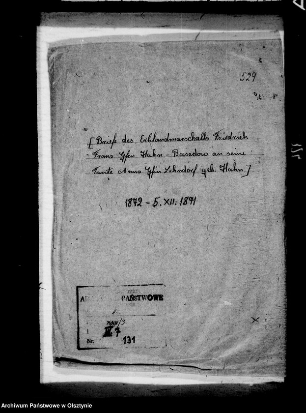 image.from.unit.number "/Erblandmarschall Friedrich Franz Gf. Hahn- Basedow an seine Tante Anna Gfin Lehndorff geb. Hahn/"