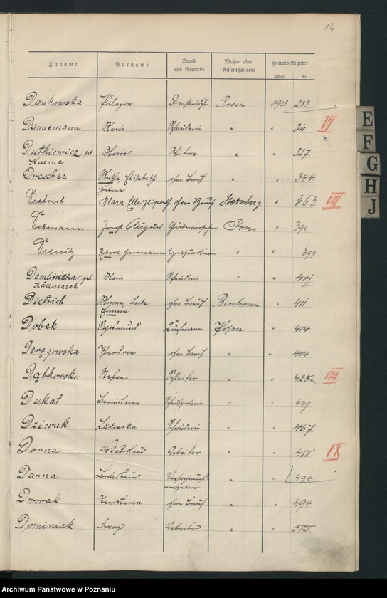 Obraz 16 z jednostki "Spis alfabetyczny małżeństw za 1913"