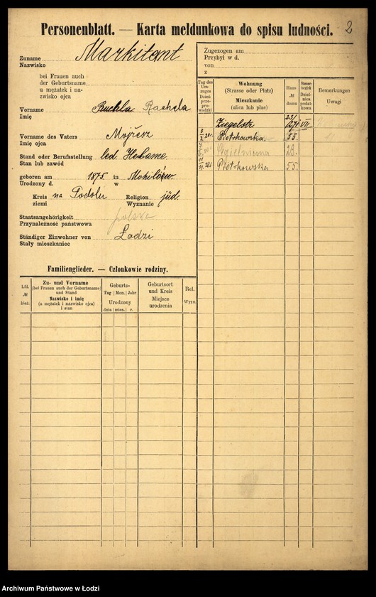 Obraz 4 z jednostki "[Spis ludności Łodzi] Markin - Marosińska"