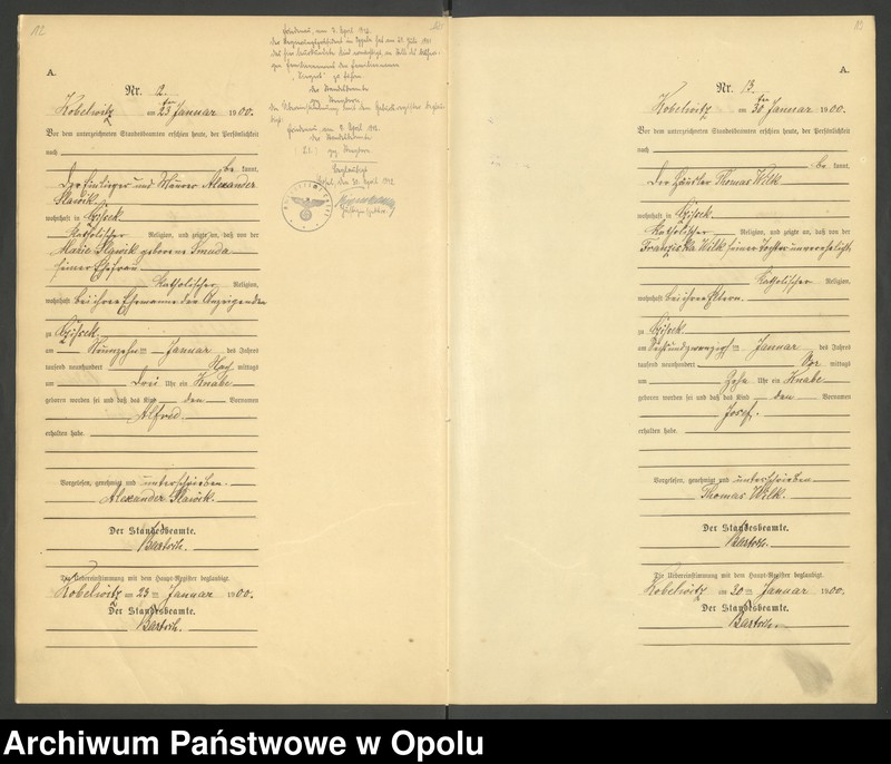 image.from.unit.number "Urząd Stanu Cywilnego Kobylice Księga urodzeń rok 1900"