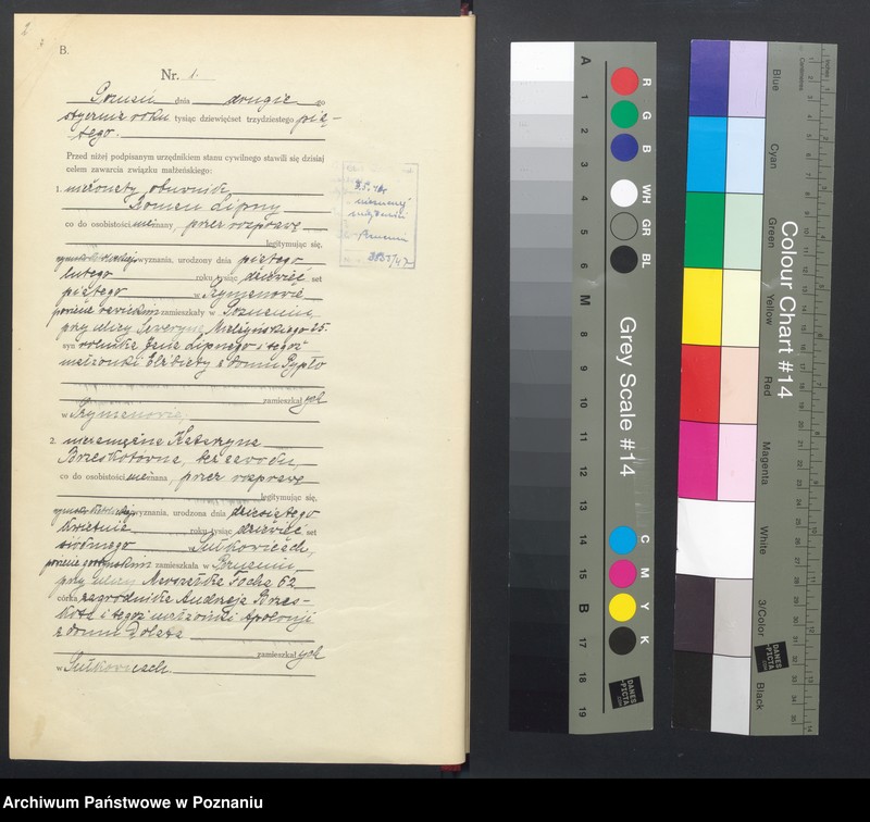 Obraz 3 z jednostki "Księga miejscowa małżeństw tom I [Rejestr główny małżeństw]"