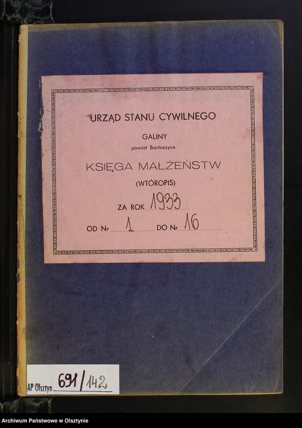 image.from.unit.number "Heirats-Neben-Register Nr 1 - 16 [ Księga małżeństw - wtóropis ]"