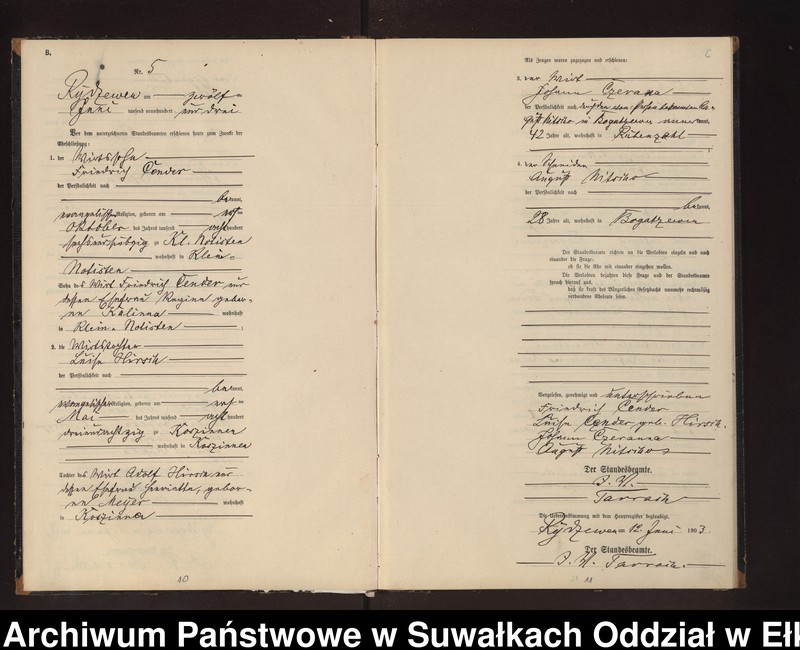 image.from.unit.number "Heirtahs-Neben-Register des Preussischen Standes-Amtes Rydzewen Kreis Lötzen"