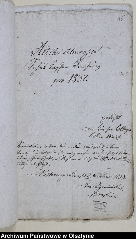 image.from.unit.number "Alt Christburgschen Schul-Cassen Rechnung 1826-1828, 1836-1838"