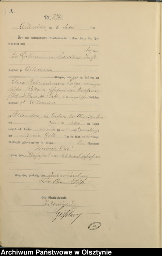 image.from.unit.number "Geburts-Haupt-Register Tom II,Nr 265 - 527"