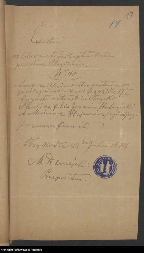 Obraz 19 z jednostki "Die von den Verlobten beigebrachten Urkunden zur Eheschliessung pro 1878"