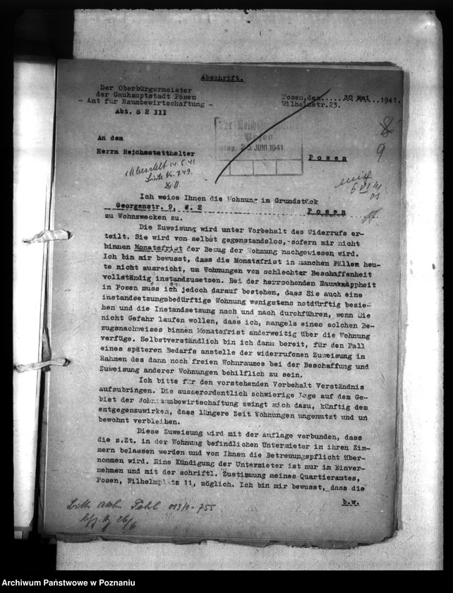 Obraz 13 z jednostki "Wohnungszuweisungen für Deutsche. Verdrängung der Polen."