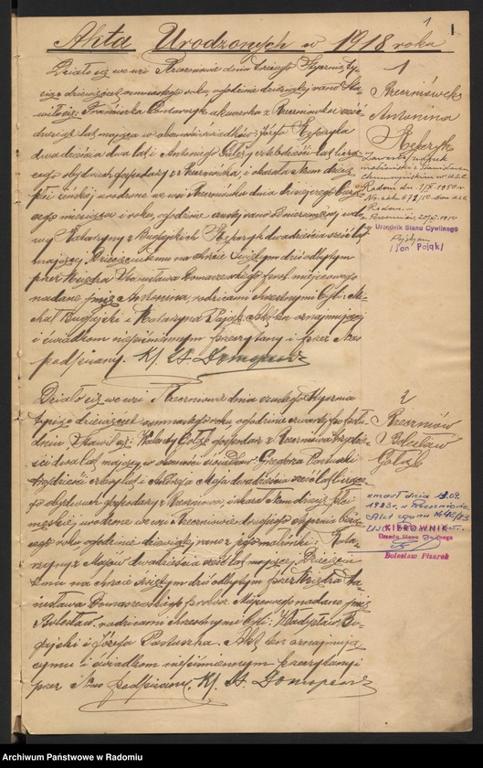 image.from.unit.number "[Duplikat akt urodzonych, zaślubionych i zmarłych parafii Rzeczniów za 1918 r.]"