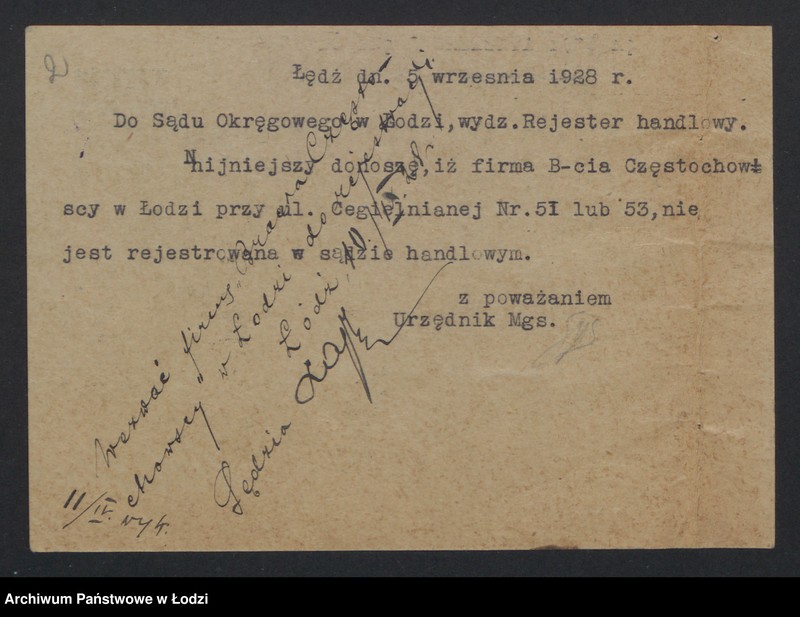 Obraz 4 z jednostki "Szlama Judka Częstochowski i Berek Częstochowski- sprzedaż towarów włókienniczych własnego wyrobu"