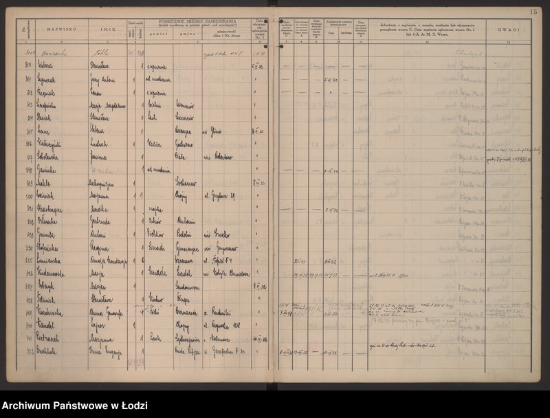 Obraz 18 z jednostki "Księga kontroli ruchu ludności (rejestr osób przybywających do gminy) Łódź, komisariat XIII, nr 1-1997, nr 1-1575, nr 1-779"