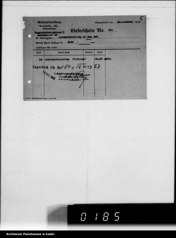 Obraz 9 z jednostki "Warenverwertung am Lager 91. [Aufträge] 5901-5950"