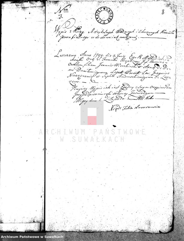image.from.unit.number "Dowody Małżeństwa Gminy Wigierskiey od dnia 1 Maja 1811 Roku do ostatniego dnia kwietnia 1812 Roku."