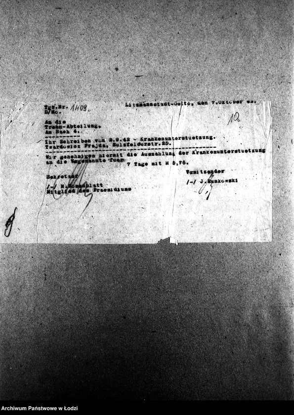 Obraz 13 z jednostki "Trenn-Abteilung. Am Bach 4 [Zasiłki chorobowe dla pracowników, zaświadczenia lekarskie, listy zatrudnionych]"