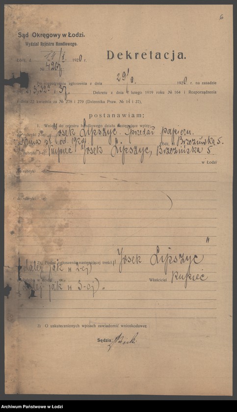 Obraz 8 z jednostki "Josek Lipszyc- sprzedaż papieru"