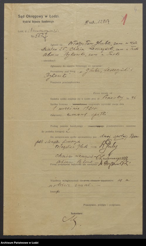 Obraz 6 z jednostki "Władysław Glube, Chaim Leszczyński, Abram Bykowski- wyrób i sprzedaz towarów bawełnianych"