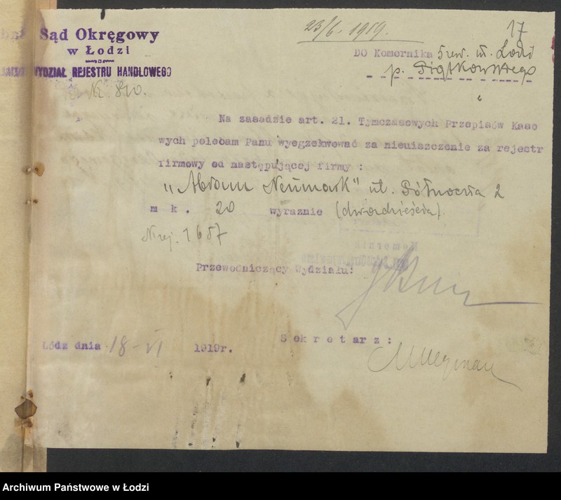 Obraz 19 z jednostki "Abram Neumark- skład towarów galanteryjnych"