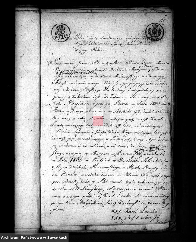 image.from.unit.number "Akta Stanu Cywilnego wyznania Rzymsko-Katolickiego w Sejach [Dokumenty do akt małżeństw]"