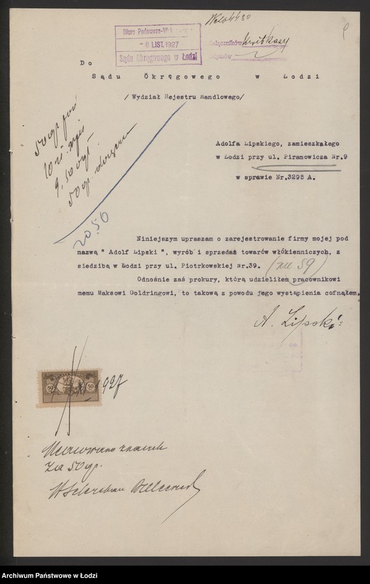 Obraz 11 z jednostki "Adolf Lipski- sprzedaż towarów manufakturowych"