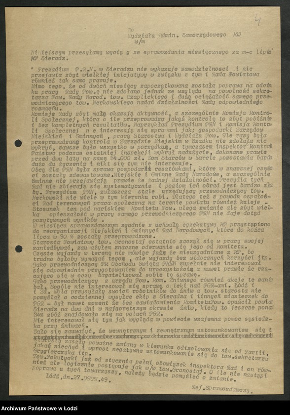 Obraz 5 z jednostki "[Wyciągi] Referatu Sprawozdawczego [dla wydziałów i Komisji Kontroli Partyjnej z protokołów zebrań i sprawozdań instruktorów]"